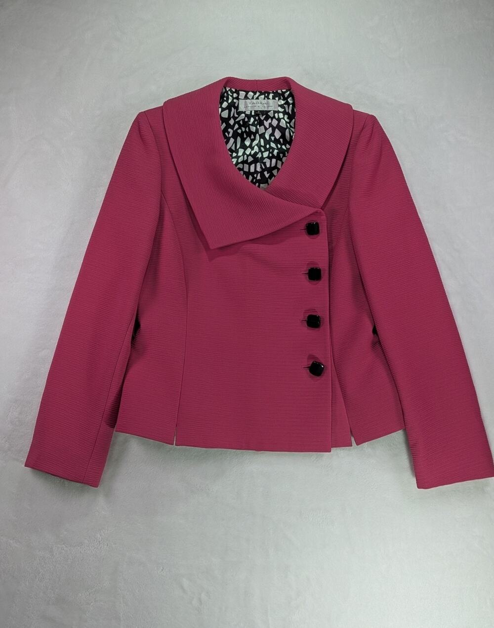 Tahari Arthur S Levine Pink Asymmetrical Wrap Jacket Blazer Women Sz 8